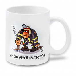 Cartoon-Tasse Immer im Einsatz - Feuerwehr