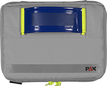 PAX Funktionsmodul P5/11 T Pod/Chirurgisches Set, Frontansicht, Grifffarbe blau, Farbe der Tasche grau