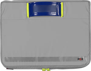 PAX Funktionsmodul P5/11 - Zugang/IO, Frontansicht, Grifffarbe blau, Farbe der Tasche grau