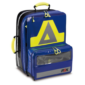PAX emergency backpack Wasserkuppe L - AED, front view, color blue, material PAX Tec.