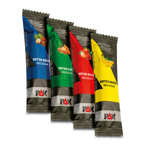 PAX Rescue Bar, 4 different flavours, front view