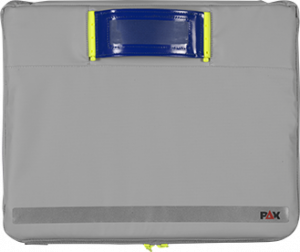 PAX Funktionsmodul P5/11 Advanced - Medikamente, Frontansicht, Grifffarbe blau, Farbe der Tasche grau