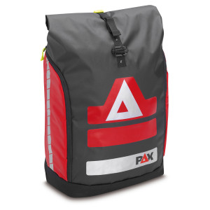 PAX Roller Daypack in der Fabe rot / schwarz, sichtbar in der Frontansicht.